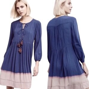 Anthropologie Holding Horses tassel ombre dip dye long sleeve tunic dress MEDIUM